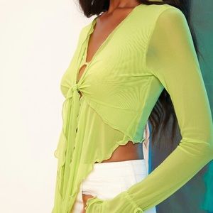 Newness front tie lettuce trim mesh top